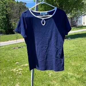 Karen Scott Blue and White Short Sleeve T-Shirt